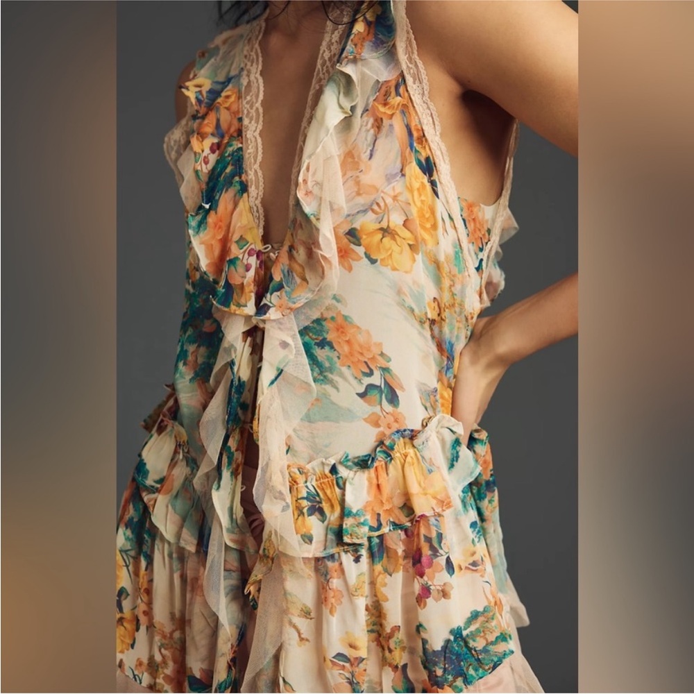 By Anthropologie Sleeveless Trailing Ruffle Blouse S NWT - Picture 2 of 16